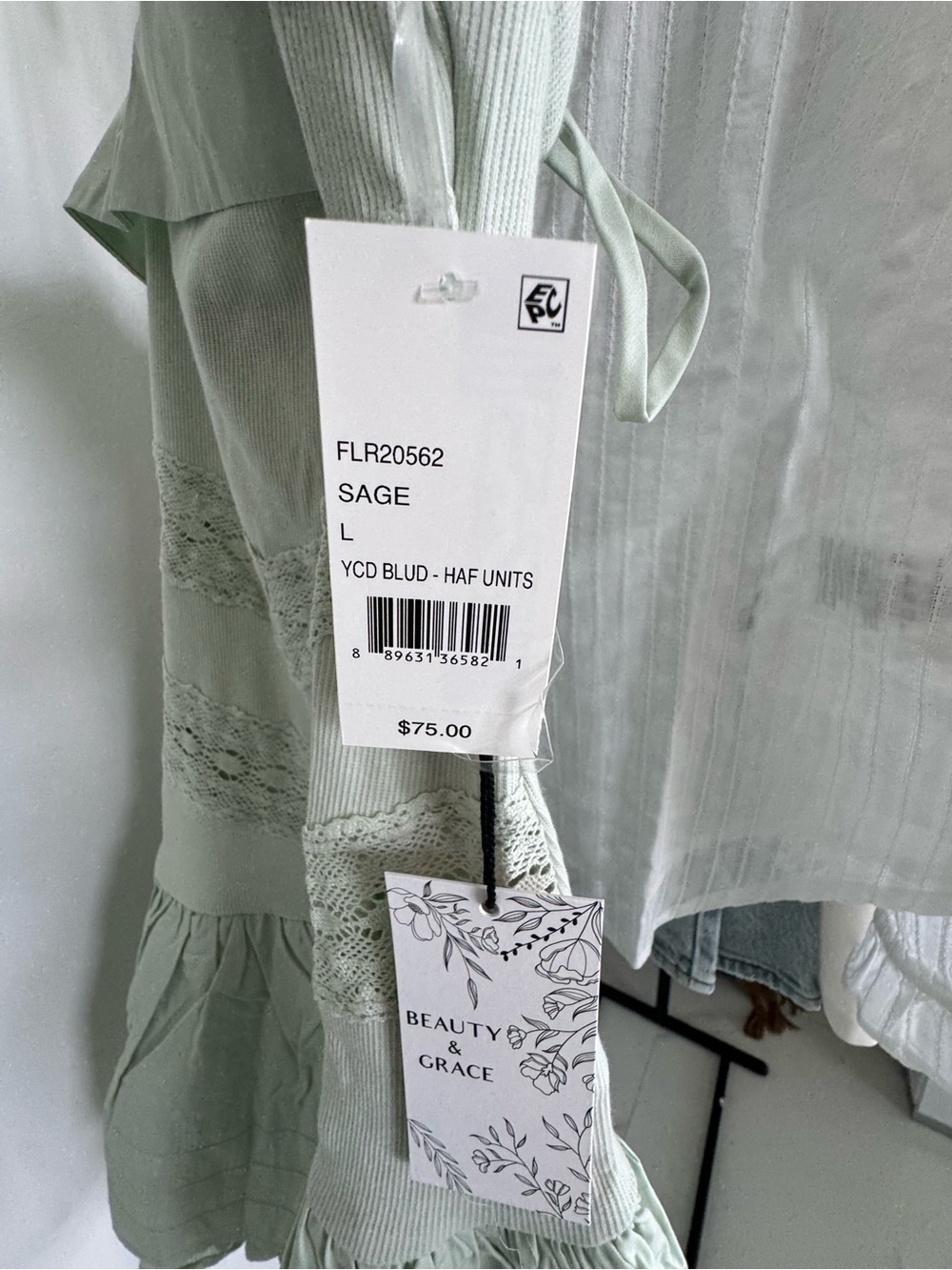 Sage Lace-Trim Tiered Dress